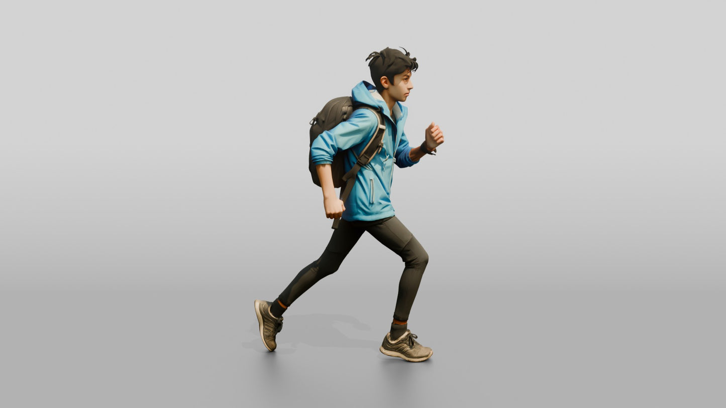South Asian Teen Boy Running with Backpack