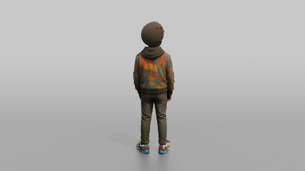 African Boy in Colorful Bomber Jacket and Sneakers