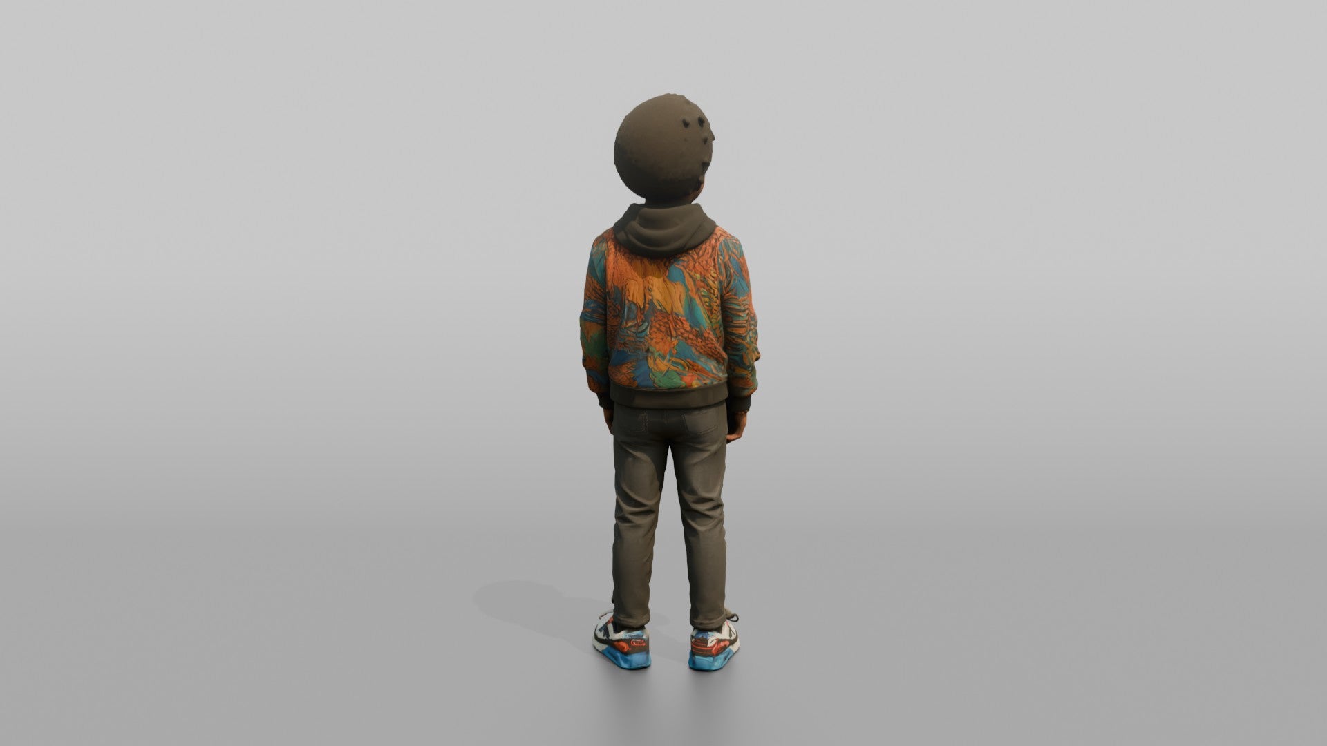 African Boy in Colorful Bomber Jacket and Sneakers