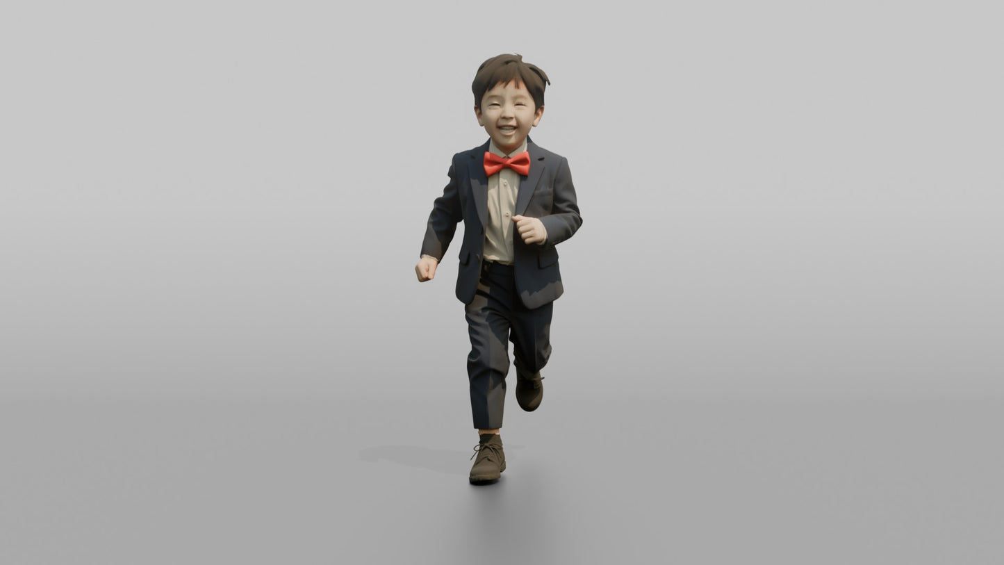 Page Boy Running in a Miniature Navy Tuxedo