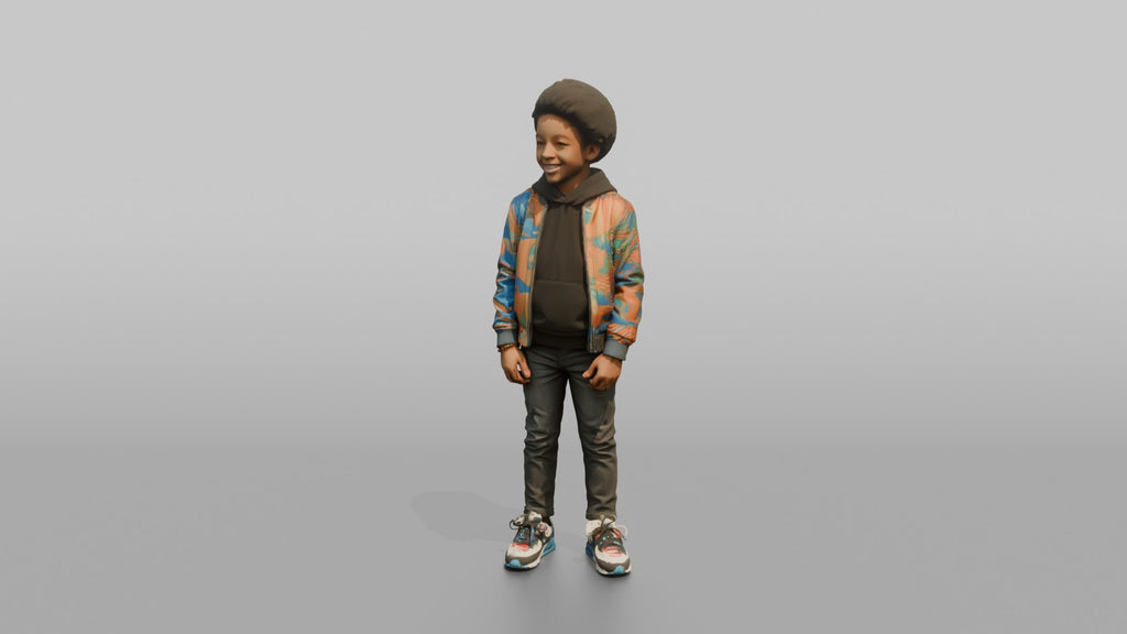 African Boy in Colorful Bomber Jacket and Sneakers