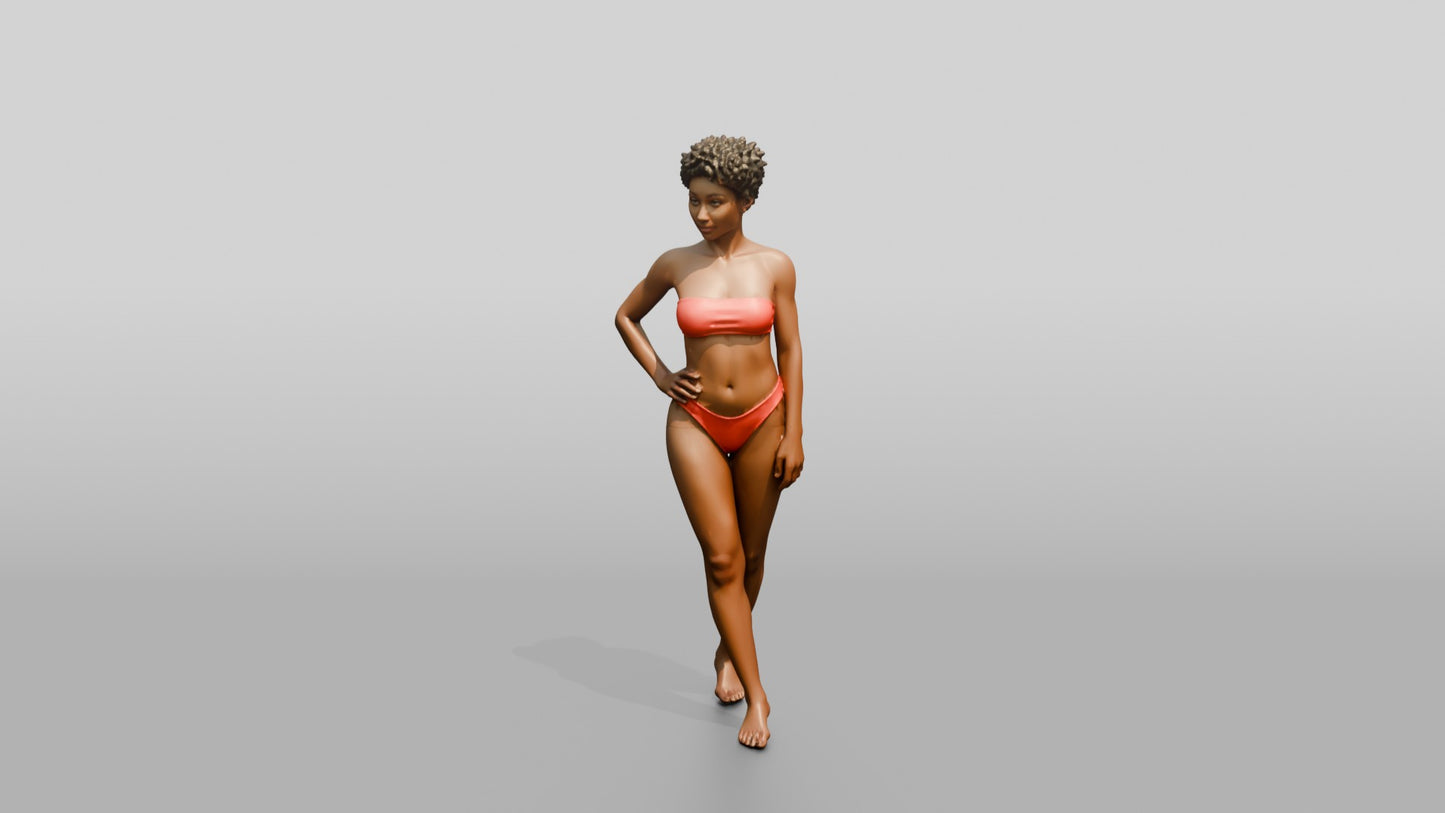 Black Woman in Red Two-Piece Swimsuit Hand on Hip