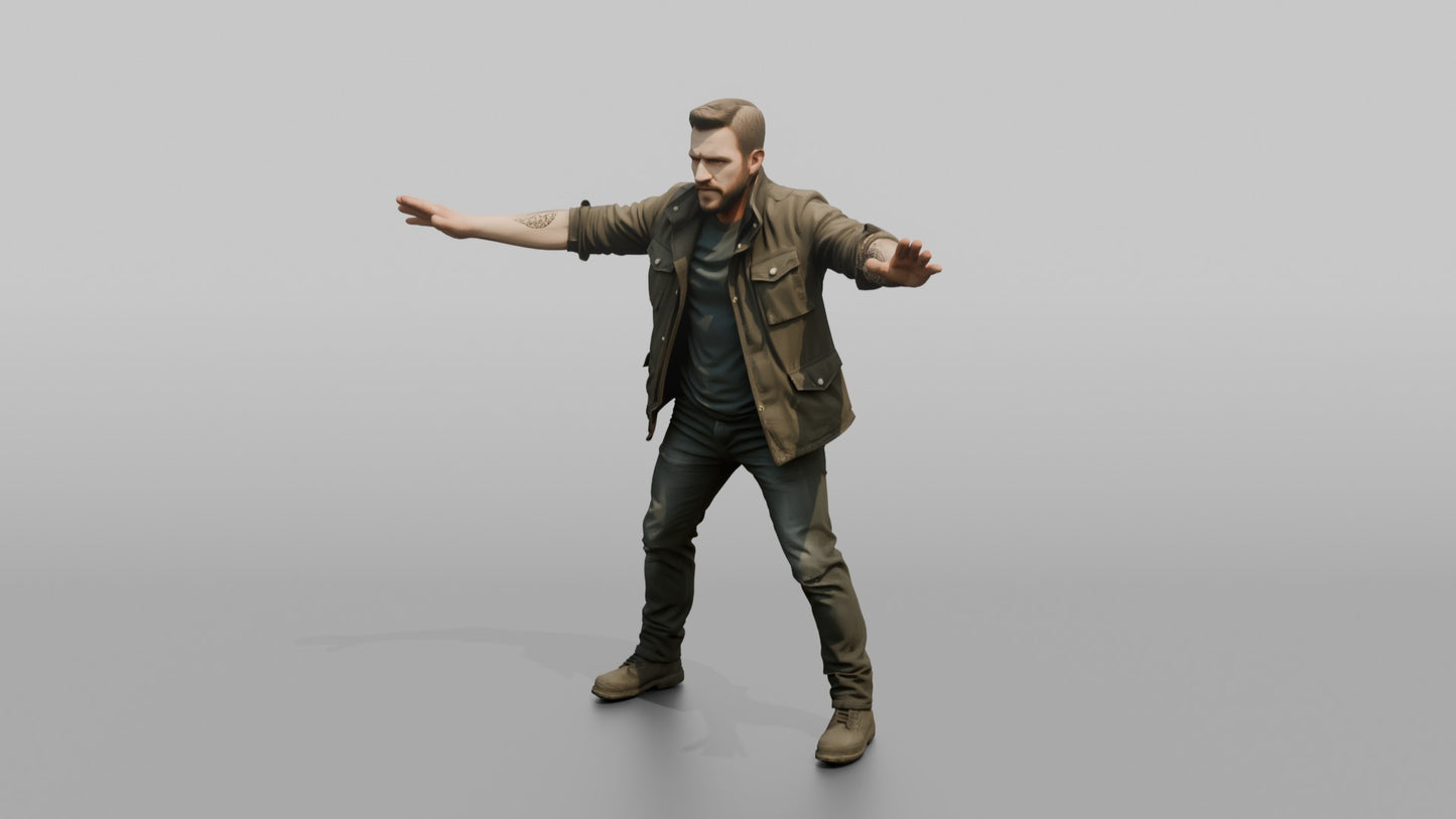Protester Man Standing with Arms Spread Wide