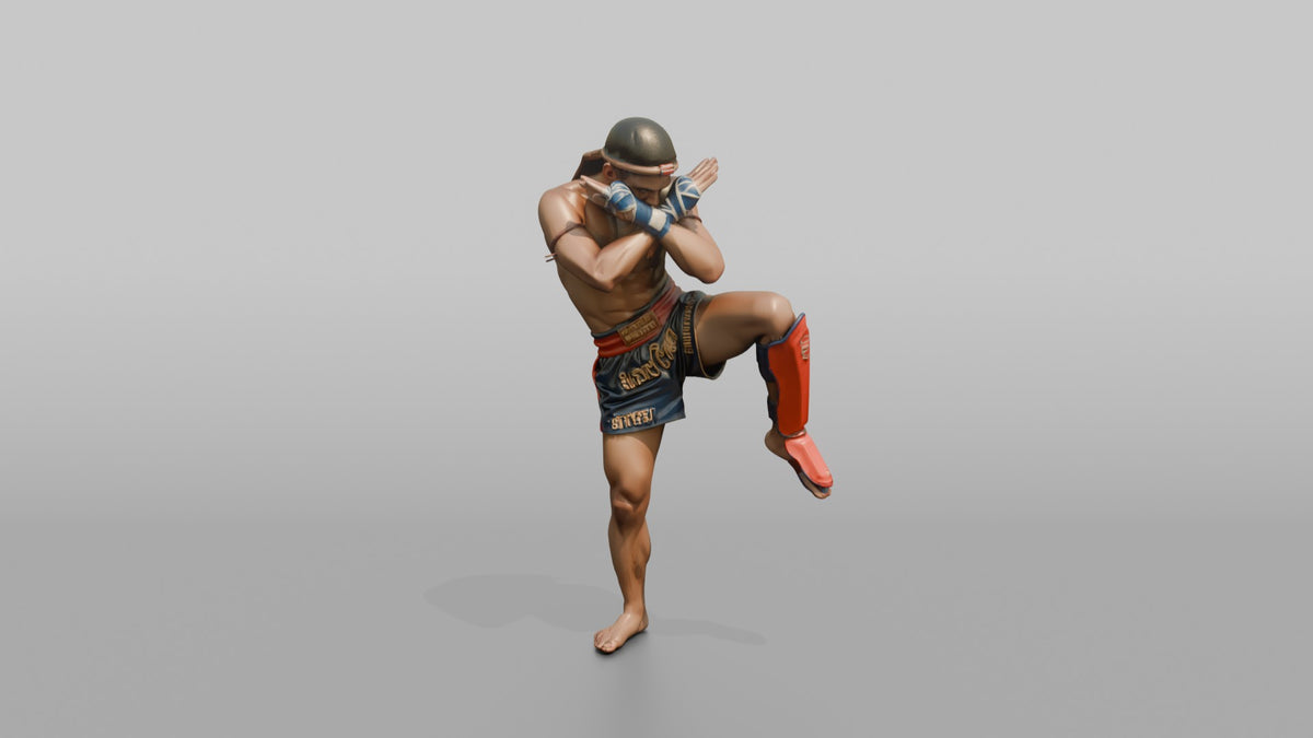 Muay Thai Fighter Shinguard Check and Forearm Block - 3D character model, view 5