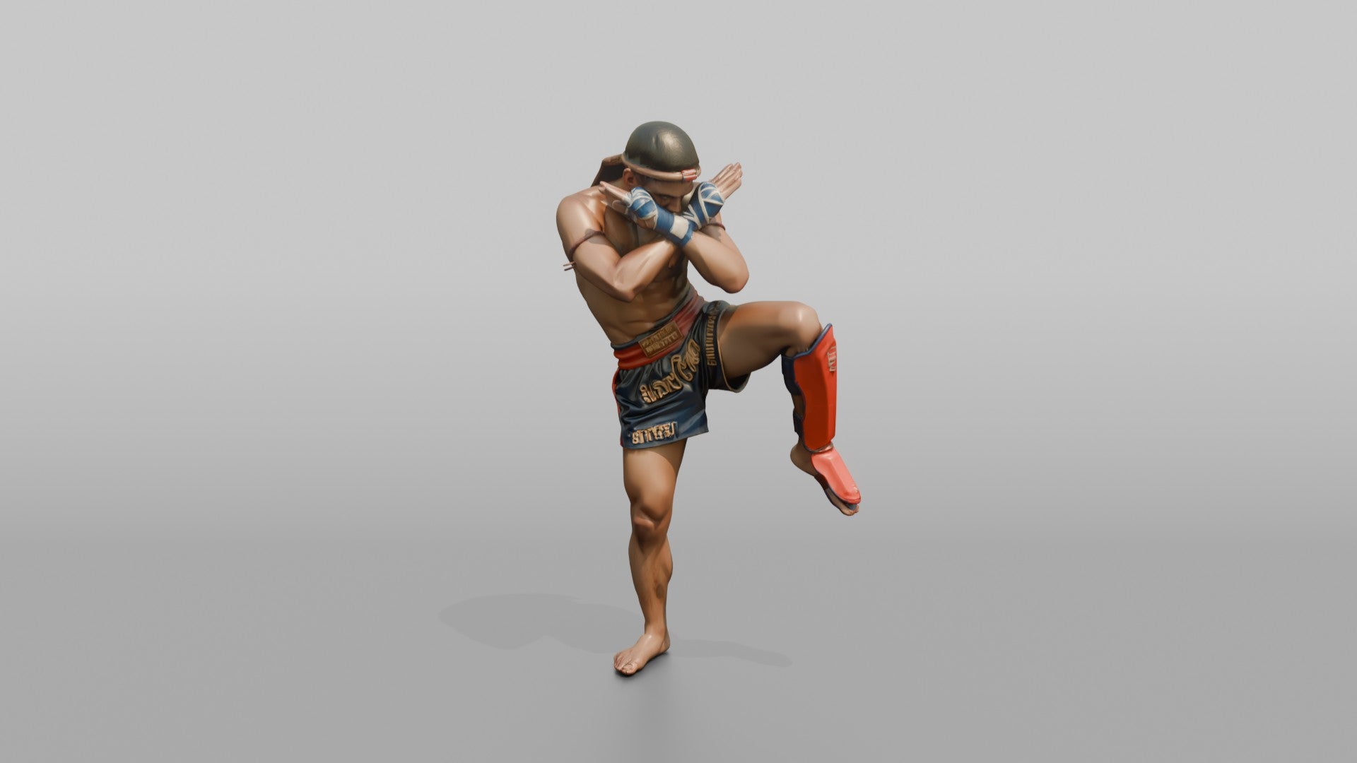Muay Thai Fighter Shinguard Check and Forearm Block