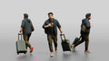 Plus-Size Man Running Through Airport Pulling Rolling Suitcase