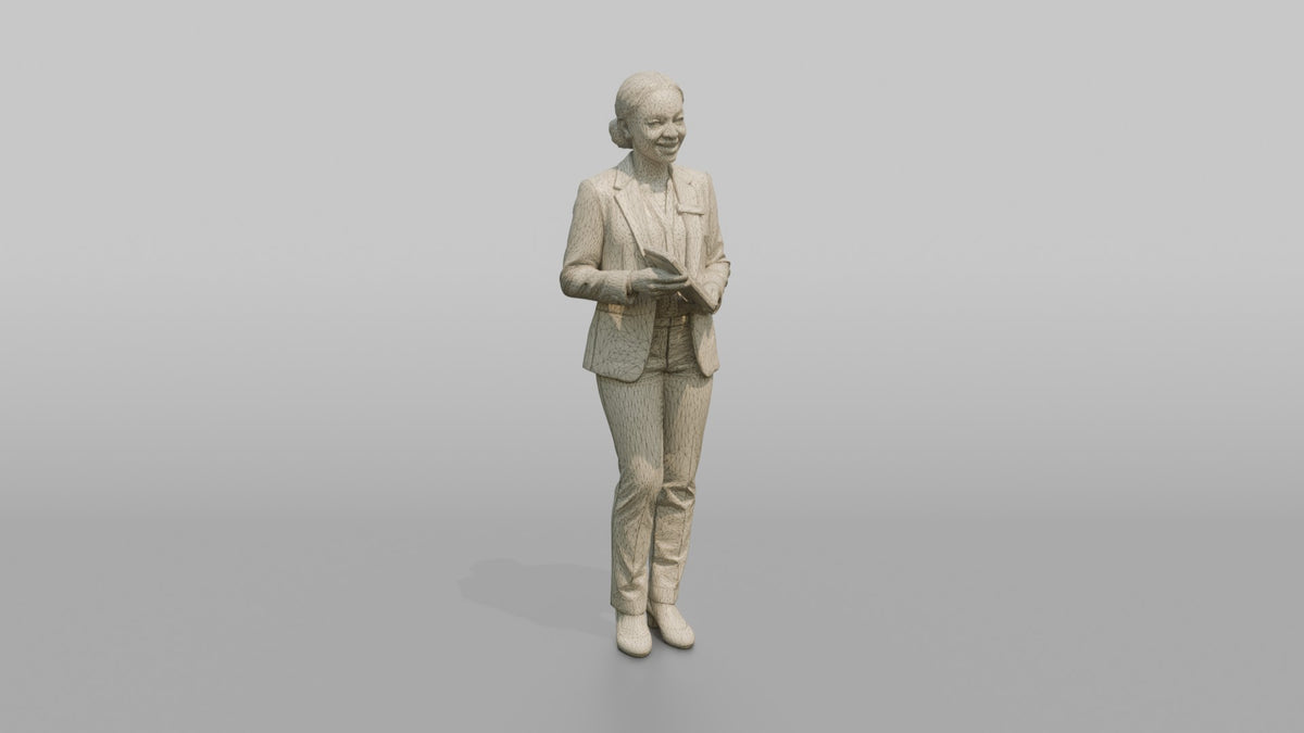 Host Woman Holding A Tablet POS Device - wireframe topology preview