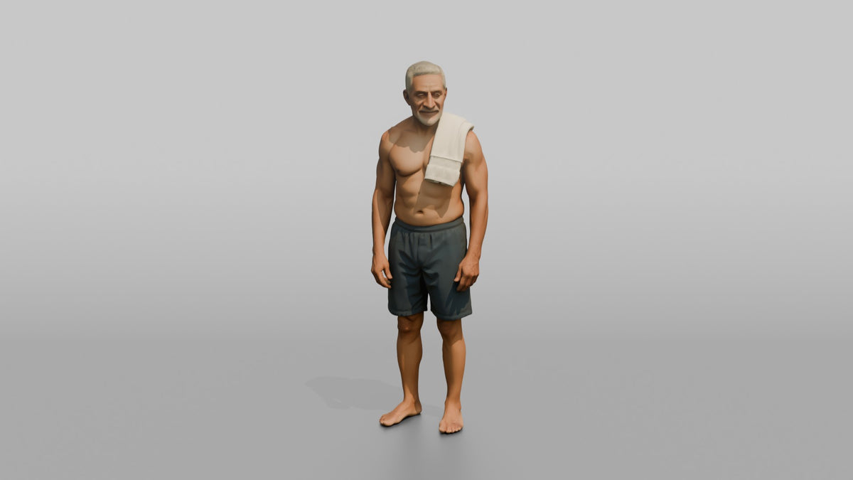 Spa Client Man Standing With A Small Hand Towel Over One Shoulder, Relaxed - 3D character model, view 5