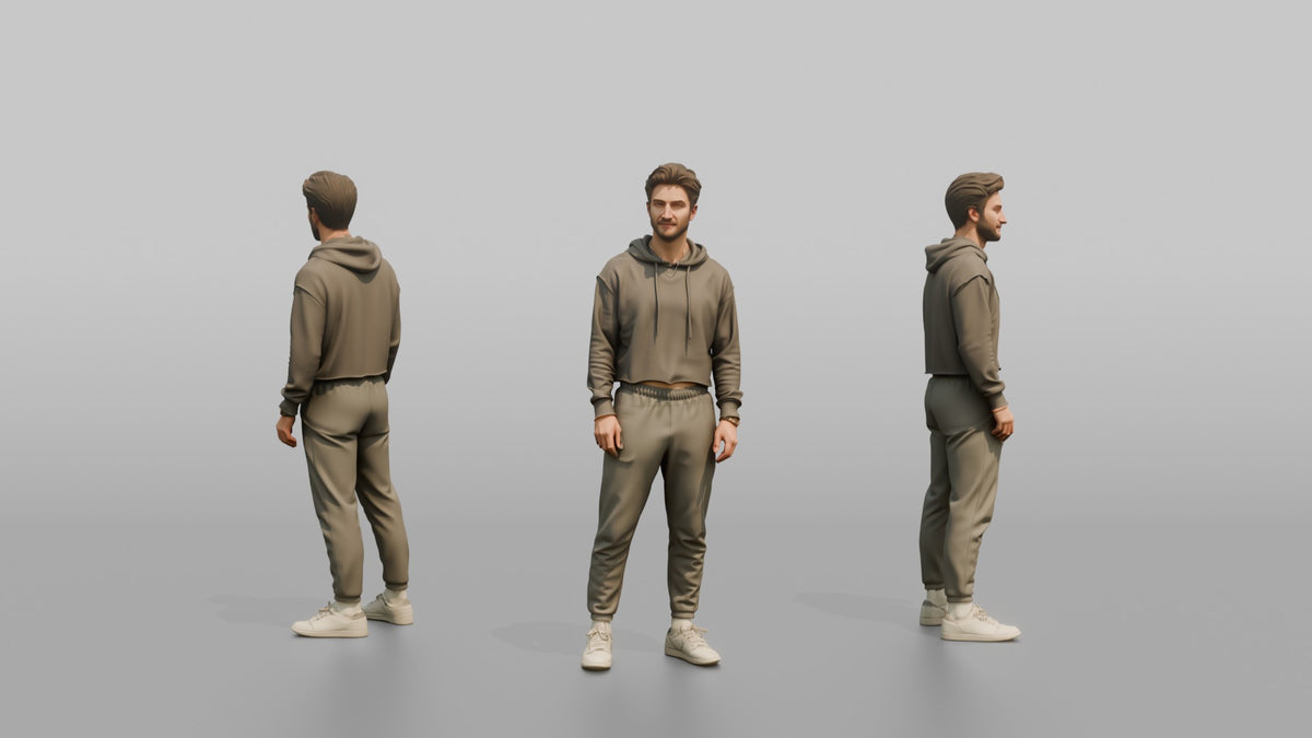 Fitness Influencer Man Standing With Arms Relaxed, Subtle Smile - 3D character model, view 1