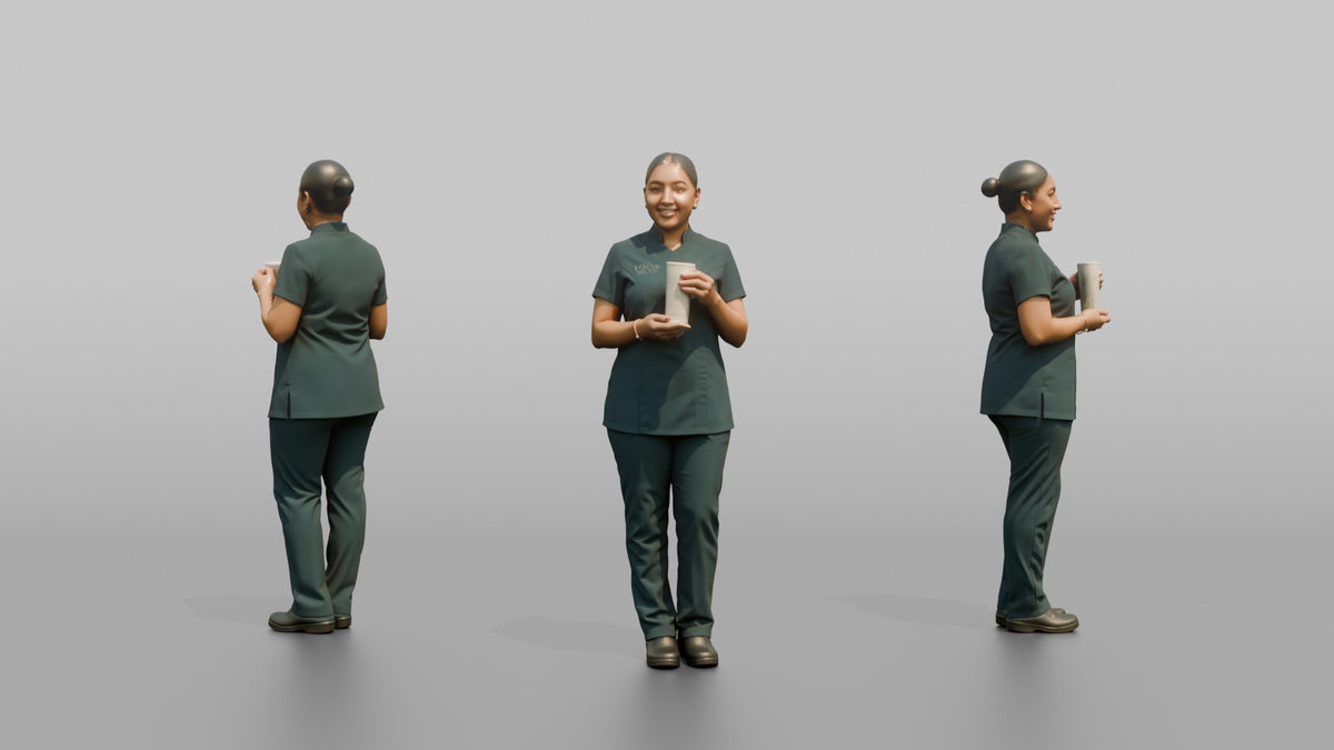 Nail Technician Woman Holding A Hand Cream Tube - 3D character model, view 1