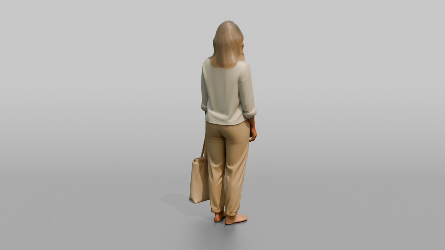 Dutch Woman in a Linen Blouse Holding a Tote Bag