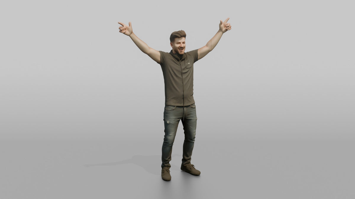 Club DJ Man Both Arms Raised, Hyping Up A Crowd - 3D character model