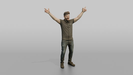 Club DJ Man Both Arms Raised, Hyping Up A Crowd - 3D character model
