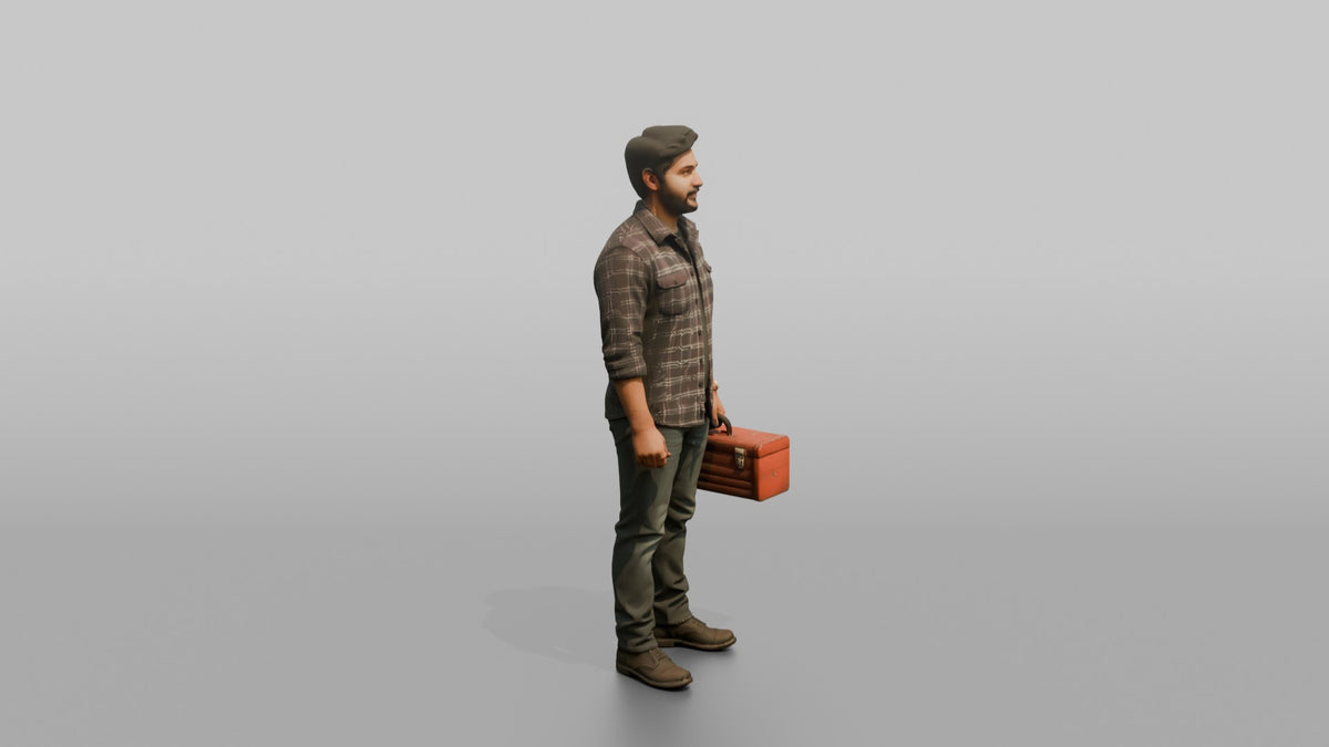 Father Carrying A Toolbox By Its Handle - 3D character model, view 2