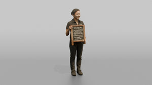 Host Woman Holding A Small Stand-up Chalkboard Menu - 3D character model