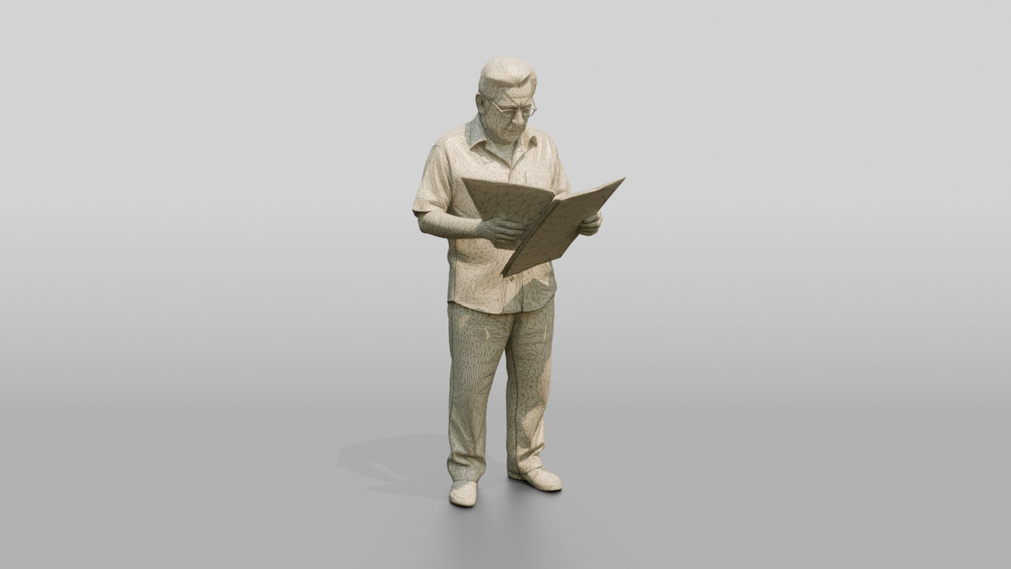 Elderly Stocky Cypriot Man Reading a Newspaper