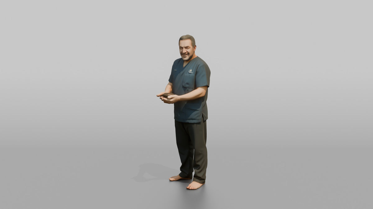 Massage Therapist Man Holding Warm Stones In Cupped Hands - 3D character model, view 4