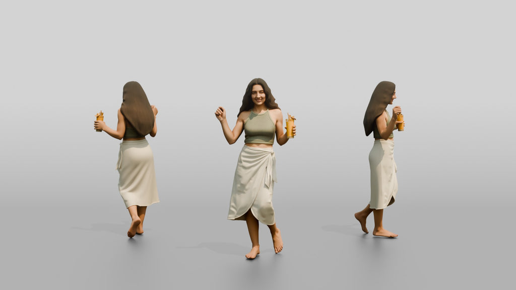 Woman with a Drink in a Wrap Skirt
