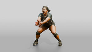 Hispanic Female Volleyball Player in Dark Grey Uniform - 3D character model, view 1