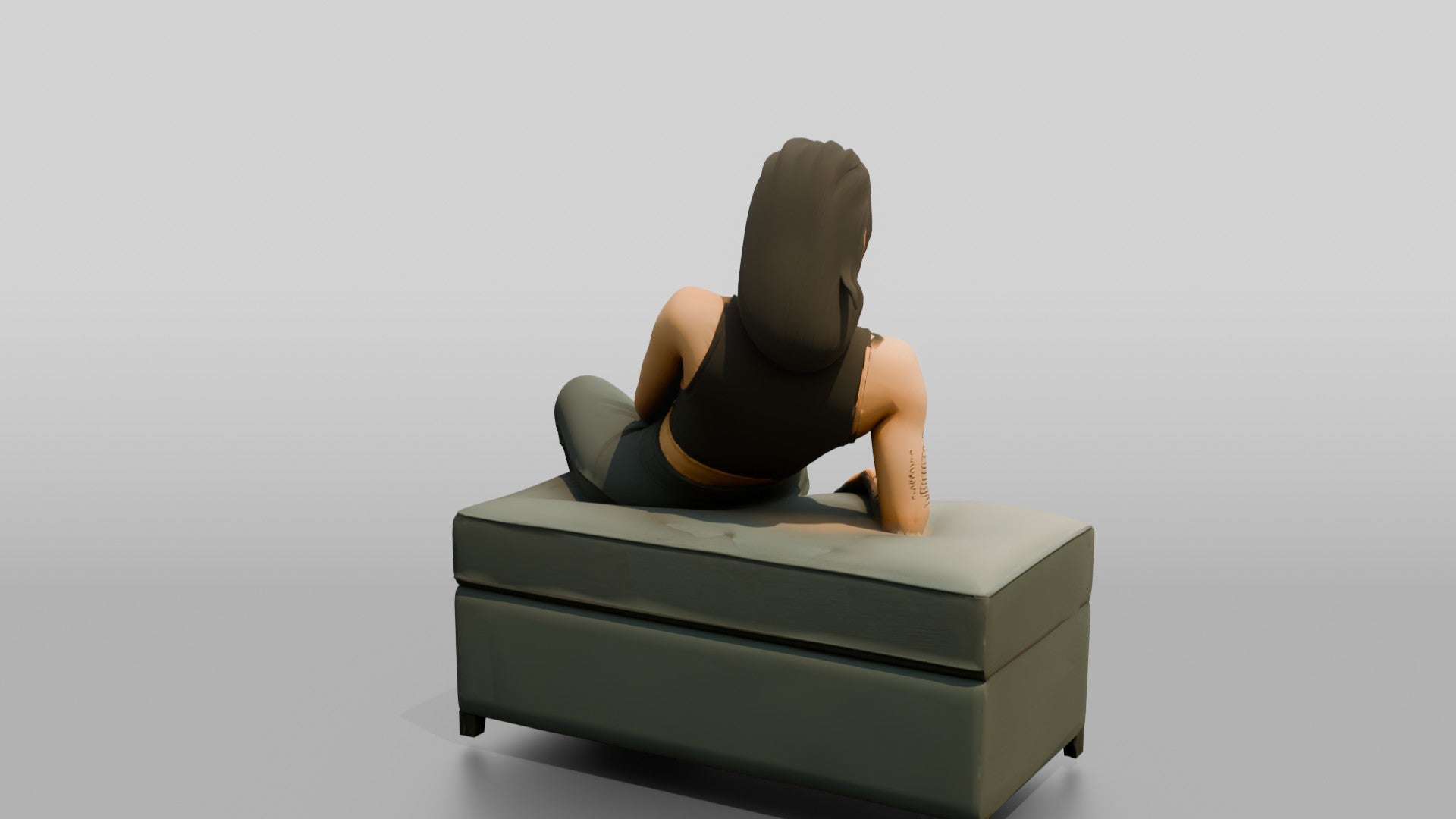 Homeless Woman Leaning Back on Her Elbows
