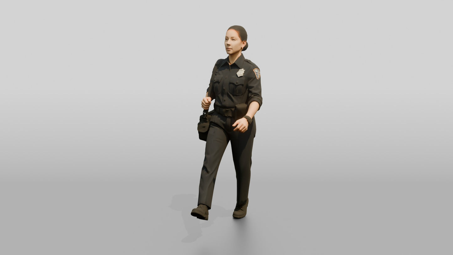 Female Police Officer Hurrying with a Bag