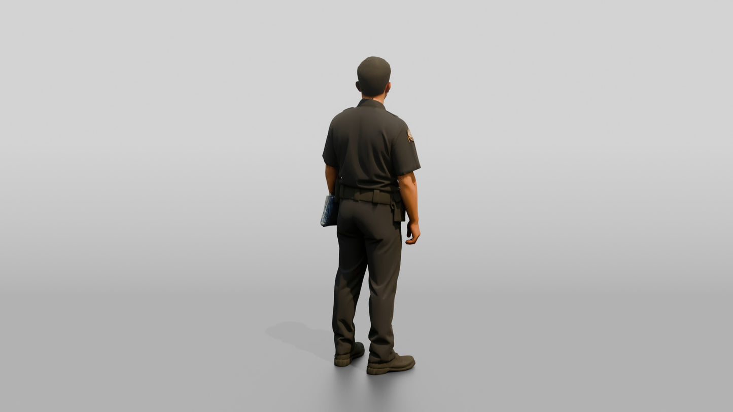 Police Officer Holding a Rolled Document
