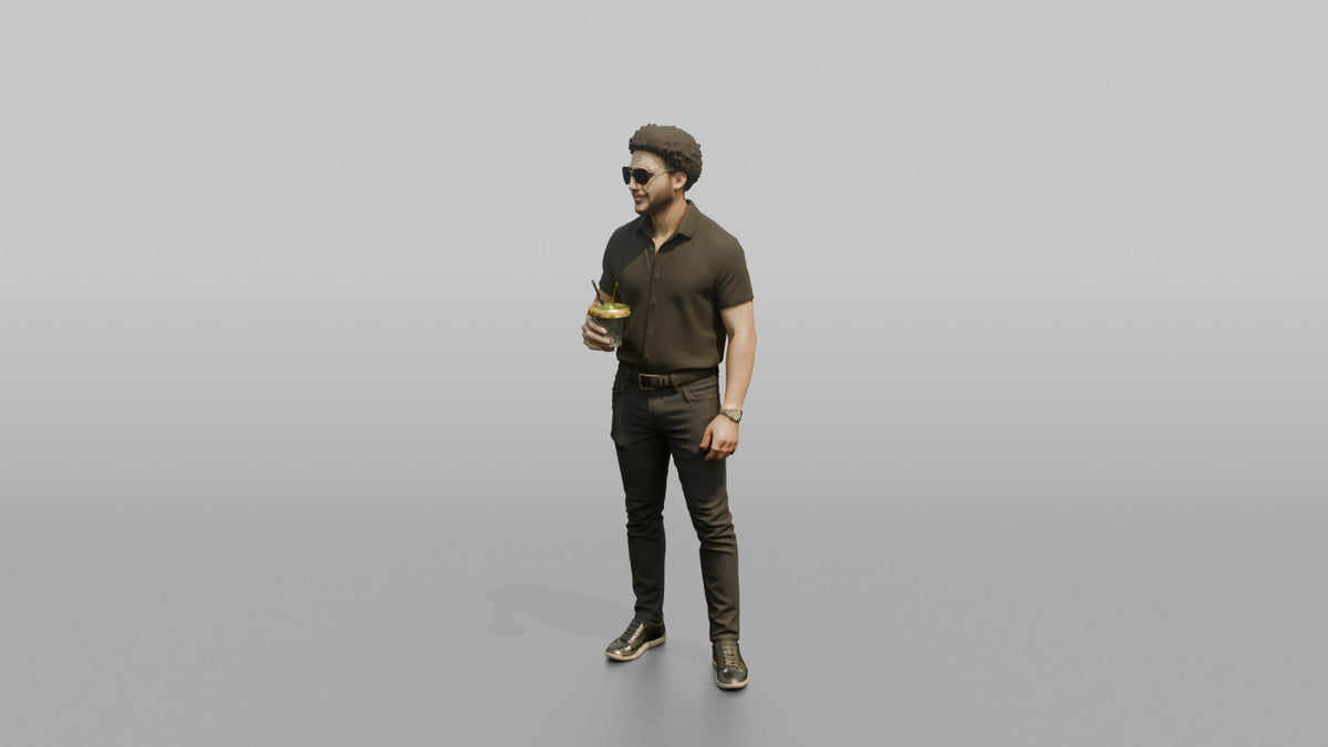 Patron Man Standing With Sunglasses On, Holding A Cocktail - 3D character model, view 4