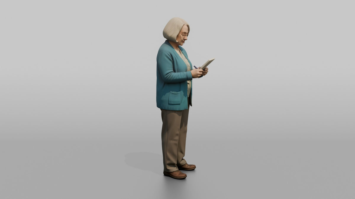 Woman Customer Holding A Handwritten Shopping List - 3D character model, view 2