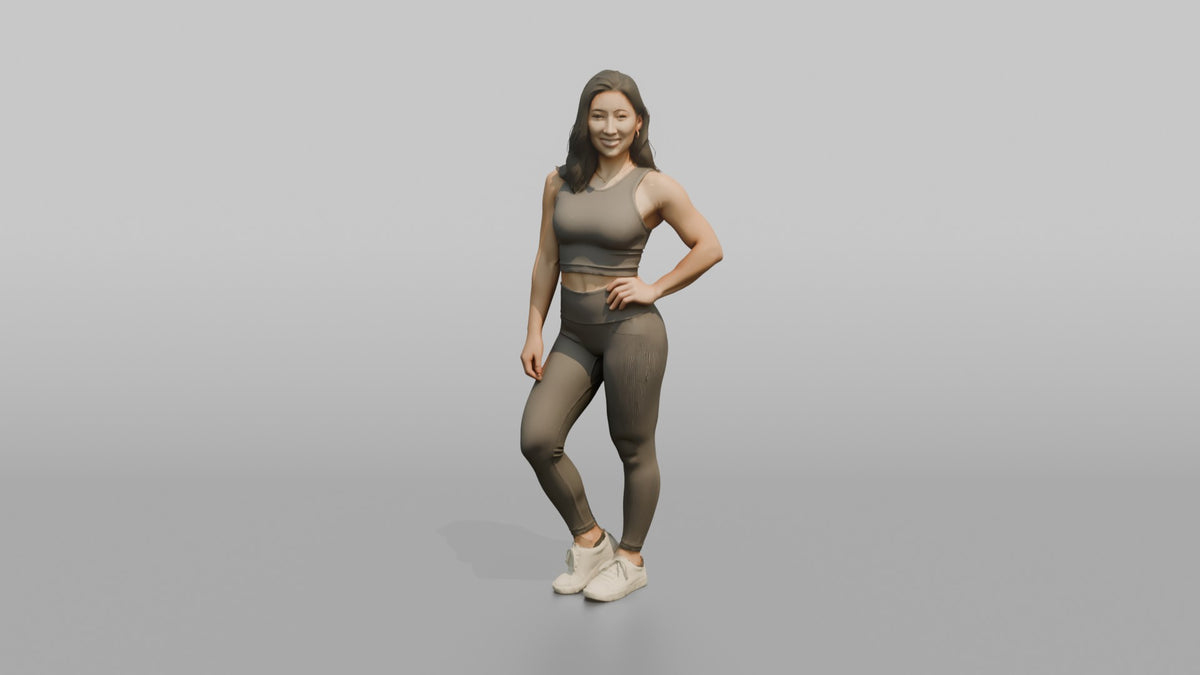 Fitness Influencer Woman Standing At An Angle, One Hand On Hip - 3D character model, view 5