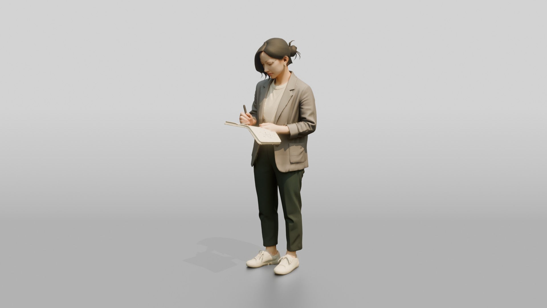 Chinese Woman in Blazer Writing in Notebook