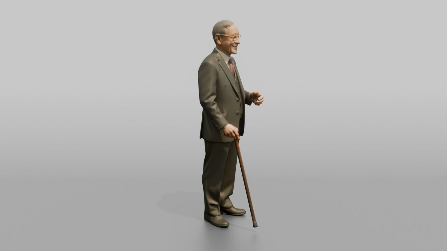 Elderly Wedding Guest with a Wooden Walking Stick