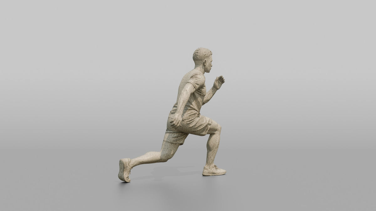 Bodyweight Athlete Man In A Deep Bodyweight Lunge - wireframe topology preview