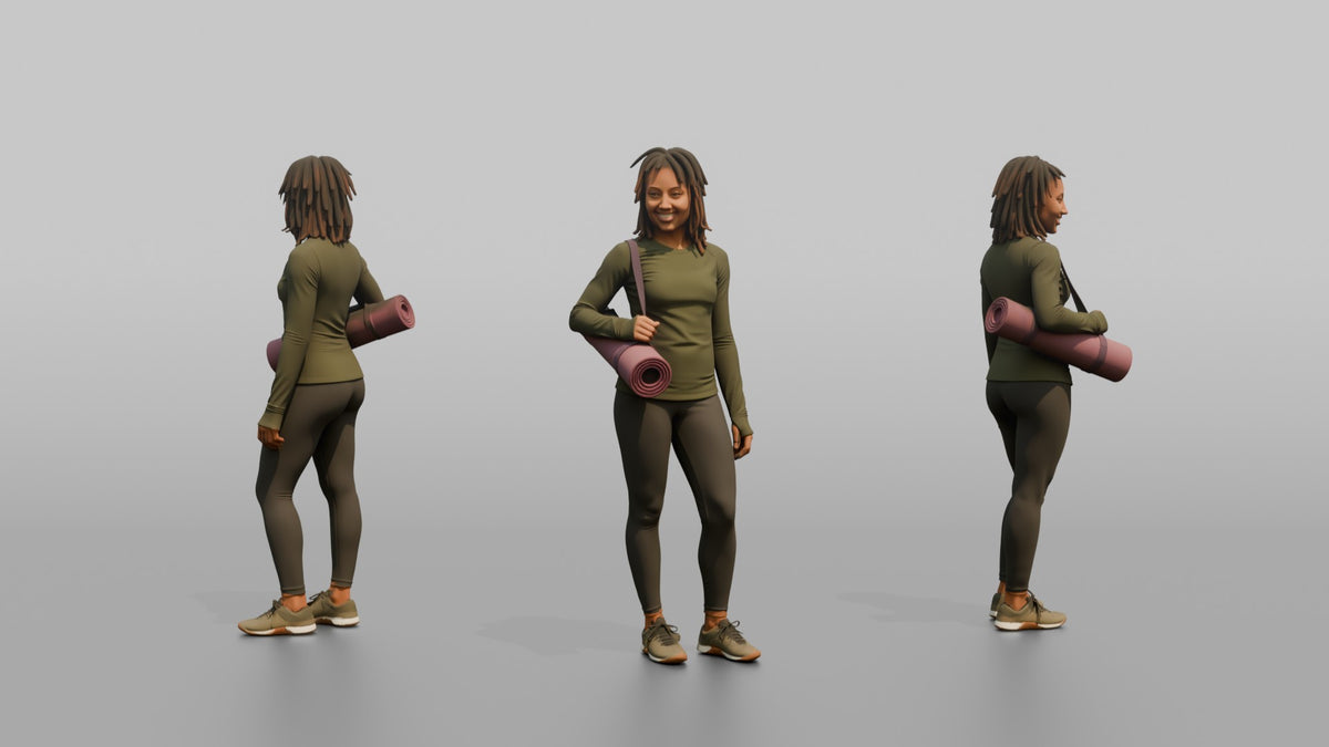 Mother Carrying A Yoga Mat Rolled Under One Arm - 3D character model, view 1