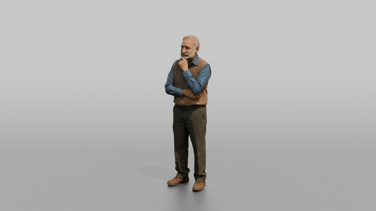 Man Customer Looking Off To The Side Thoughtfully - 3D character model, view 4