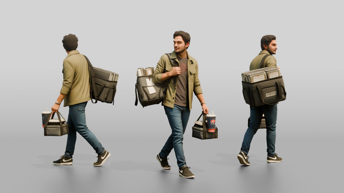 Food Courier with Insulated Bag - 3D character model