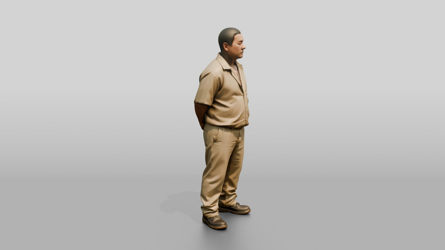 East Asian Male Prisoner in a Khaki Uniform