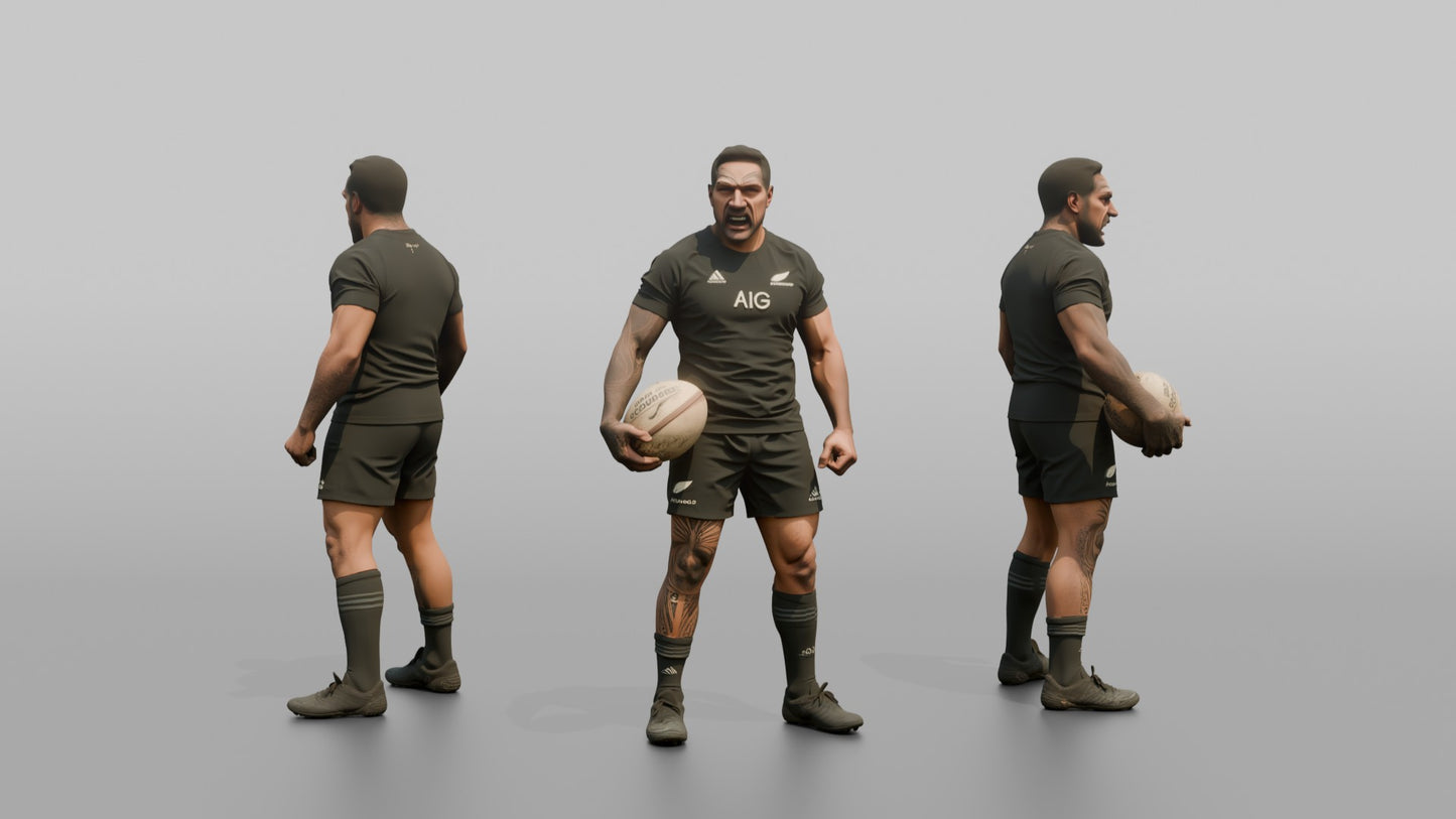 Maori Player Holding the Ball with a Mouthguard Bite