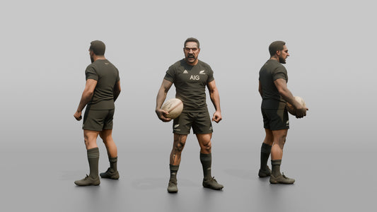 Maori Player Holding the Ball with a Mouthguard Bite