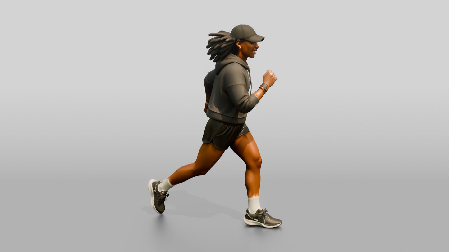 African-American Woman Stepping Dynamically on the Boardwalk