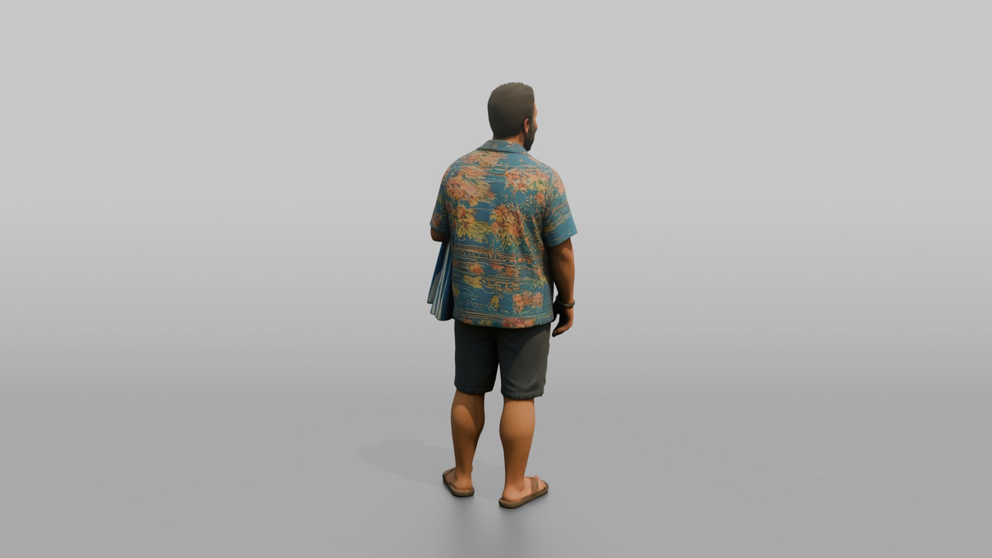Vacationer Wearing Open Hawaiian Shirt