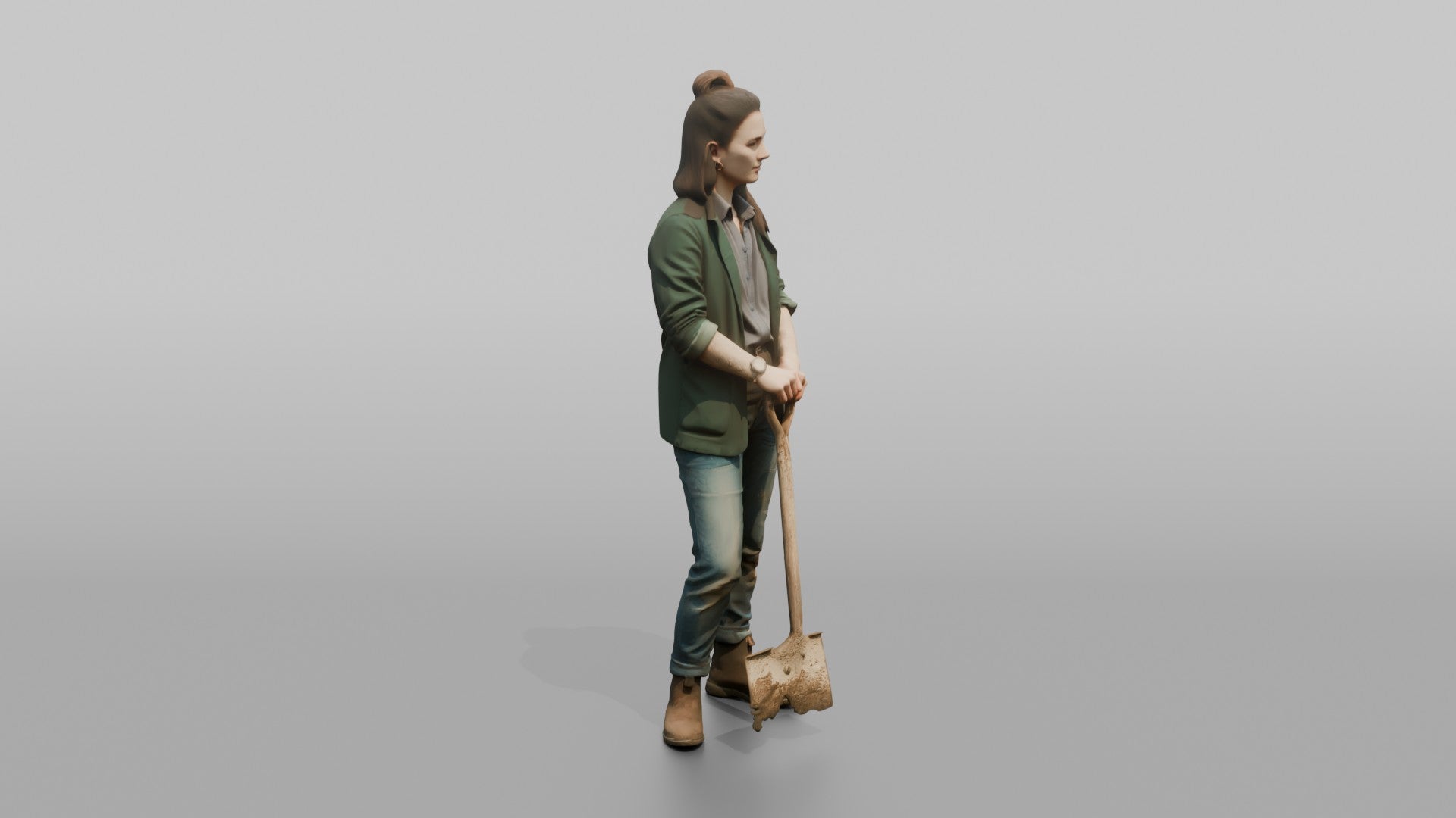 Farmer Standing Proudly Dirt Covered Spade