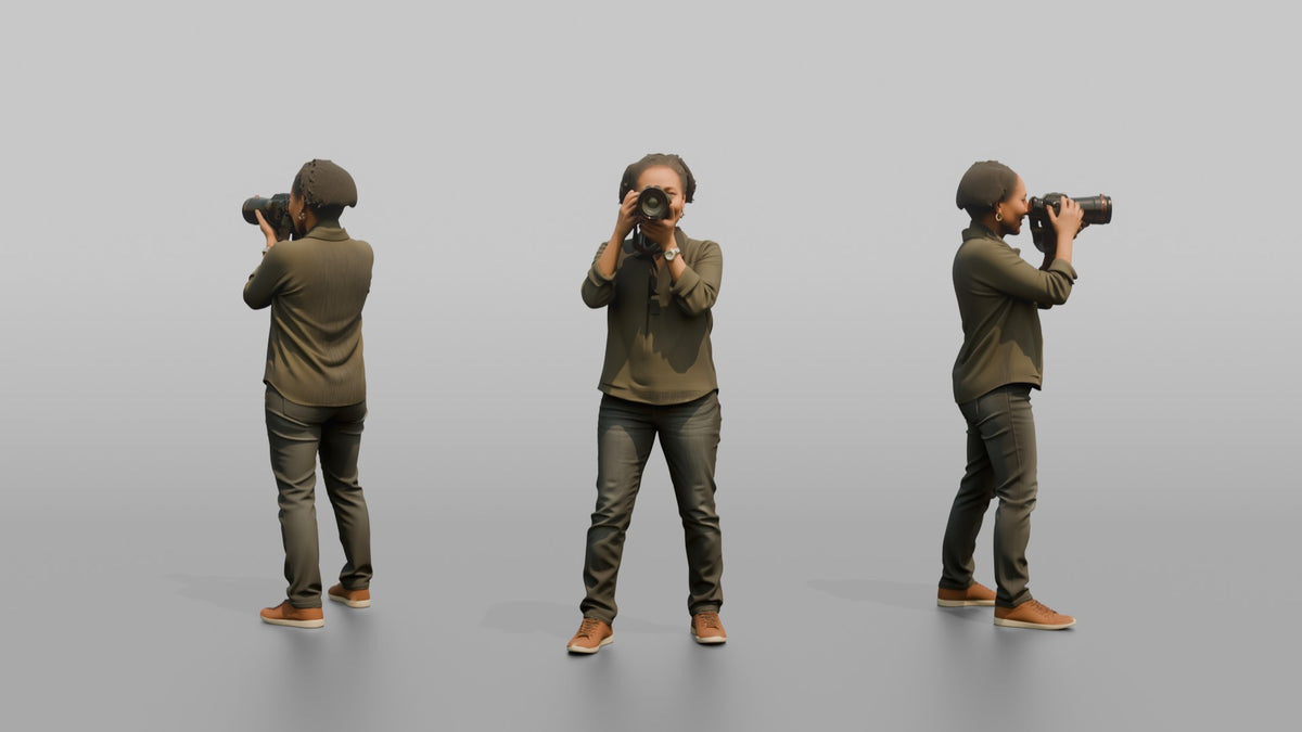 Mother Holding A Camera Up, Framing A Shot - 3D character model, view 1