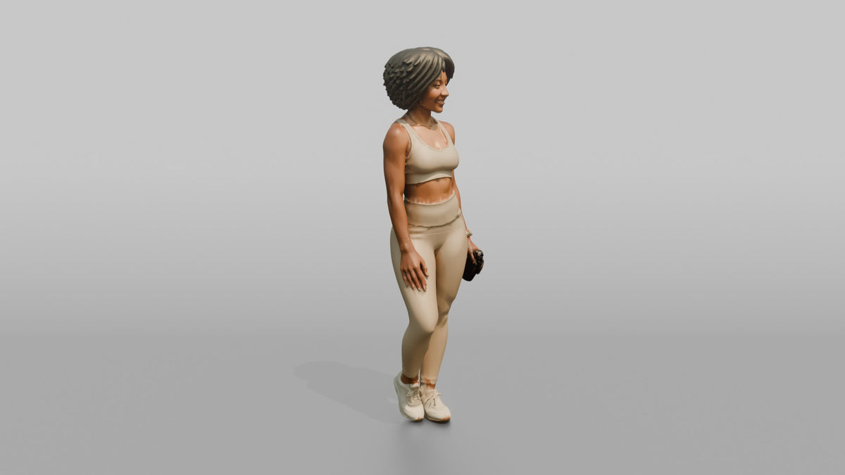 Fitness Influencer Woman Standing Relaxed, Weight Shifted To One Side - 3D character model, view 2