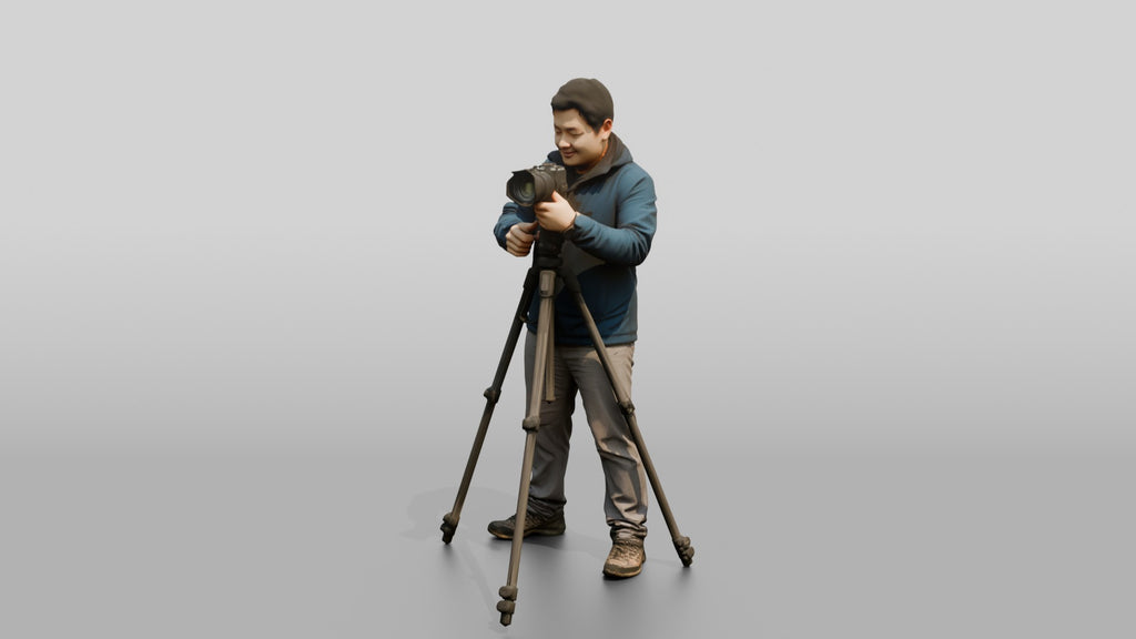 Chinese Man Photographer with Camera Tripod