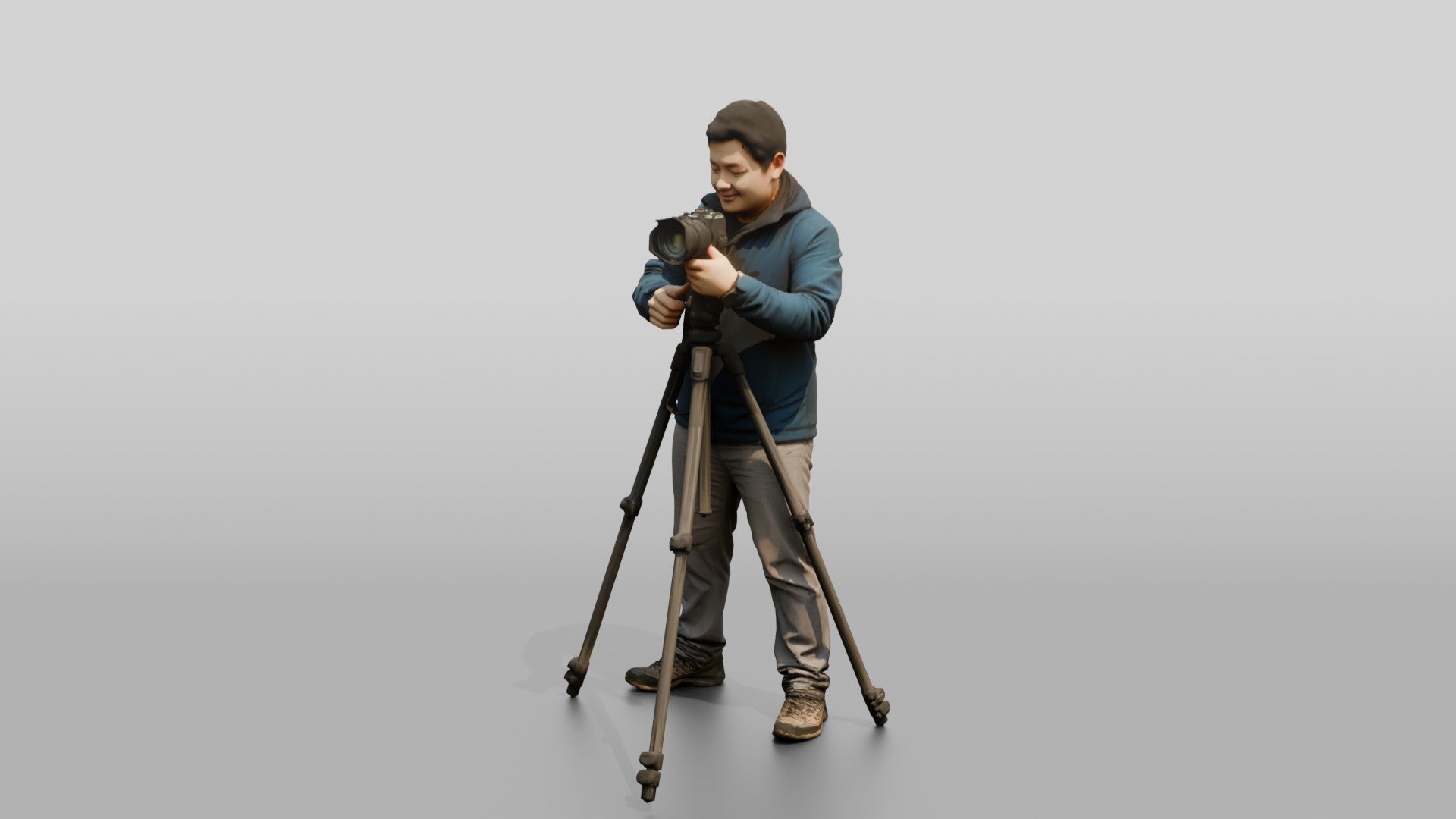 Chinese Man Photographer with Camera Tripod