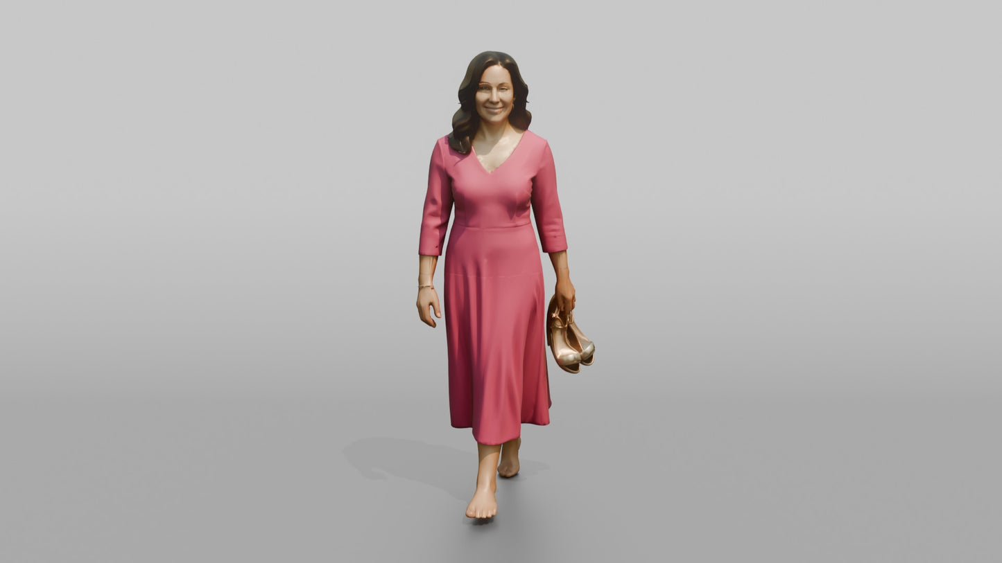 Wedding Guest Walking Barefoot, Holding Her Heels