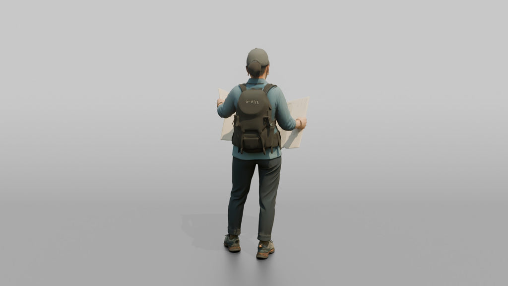 Hiker Holding a Folding Map Open