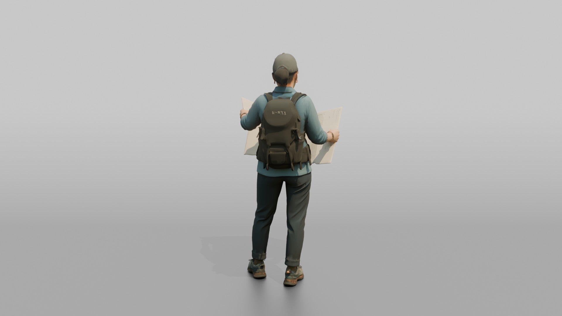 Hiker Holding a Folding Map Open