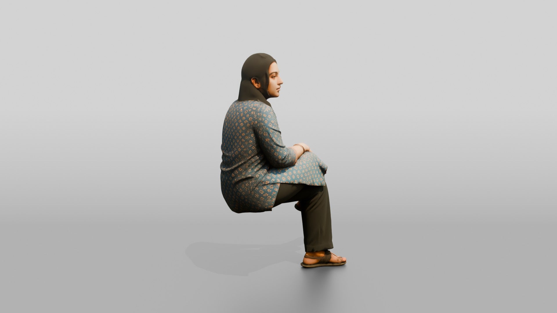 Homeless Woman Sitting with a Distant, Unfocused Gaze