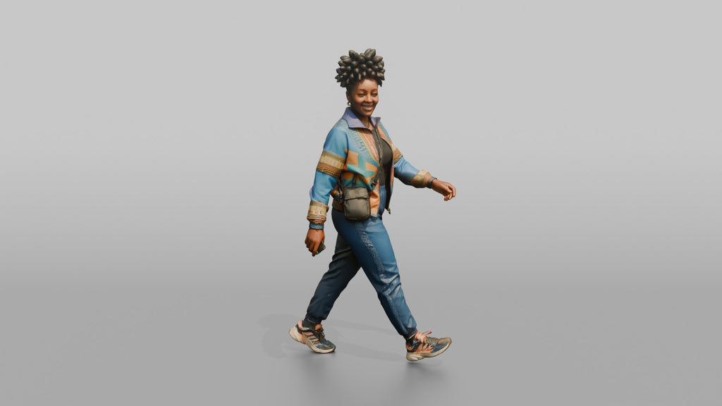 African Woman in Ankara Bomber Jacket Walking